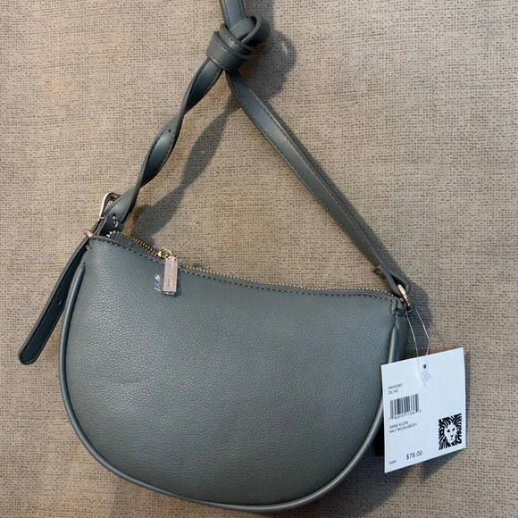 Anne Klein Sculpted Belt Half Moon Olive Crossbody Bag - Picture 3 of 9